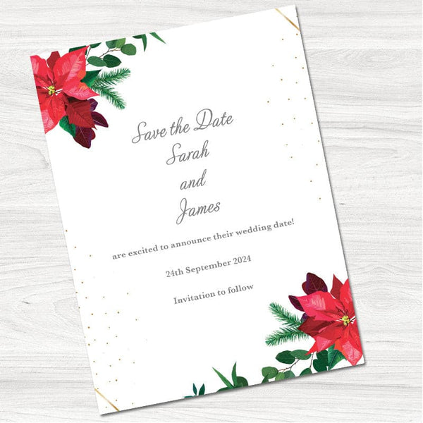 Red Poinsettia Wedding Save the Date Card.