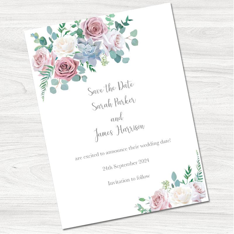 Dusky Pink Roses Save the Date Card.