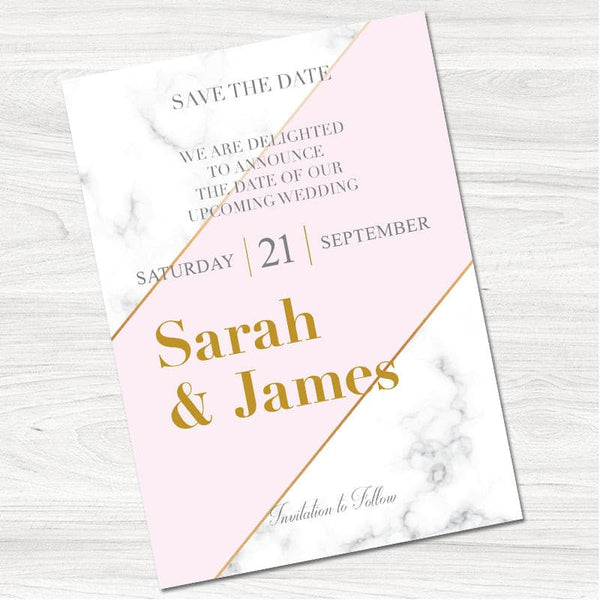 Marble Blush Save the Date Card.