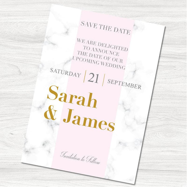 Pink & Marble Stripe Save the Date Card.