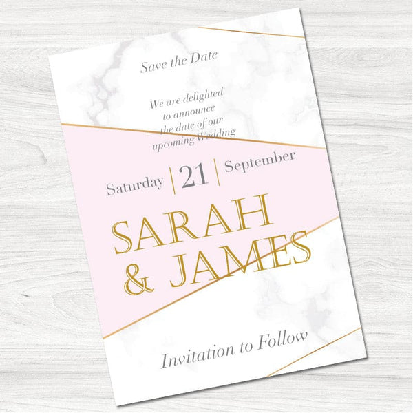Pink & Grey Geometric Save the Date Card.
