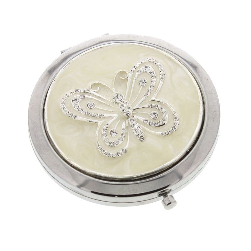 Silverplated Compact Mirror with Crystal Butterfly.