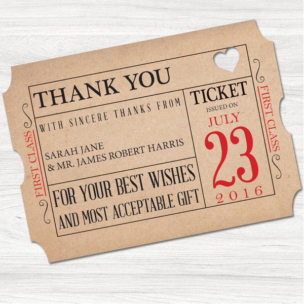 Ticket to Love Thank You Card.