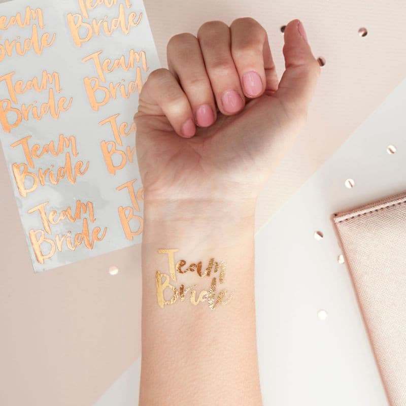 Rose Gold Team Bride Temporary Tattoos.
