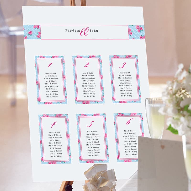 Vintage Rose Wedding Table Plan.