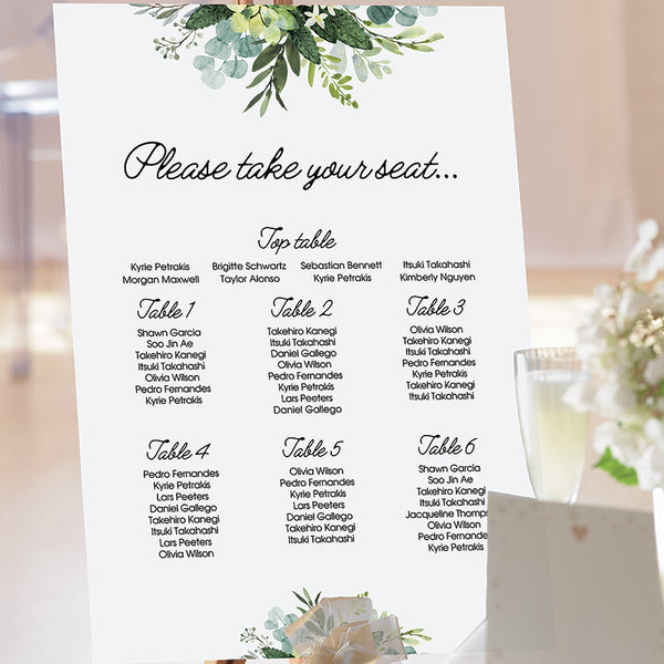 Green Leaves Wedding Table Plan