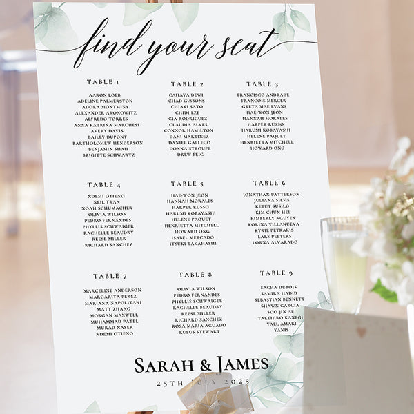 Eucalyptus Wedding Table Plan