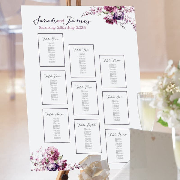 Vintage Flowers Wedding Table Plan.