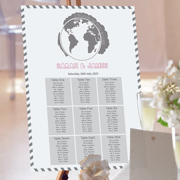 Love Makes the World Go Round Wedding Table Plan.