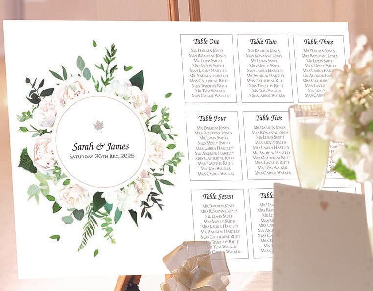 Painted Blooms Wedding Table Plan.