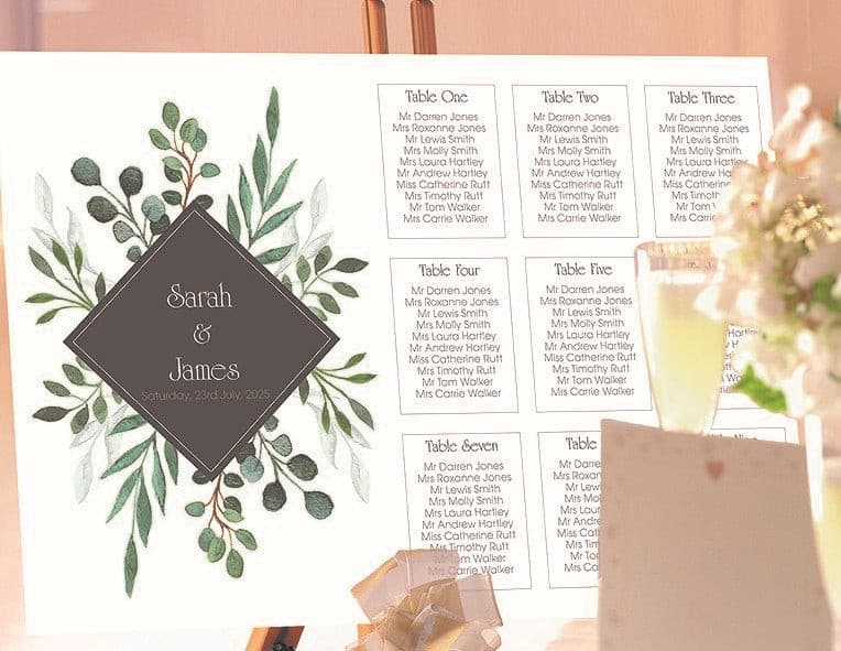 Blushing Sprigs Wedding Table Plan.