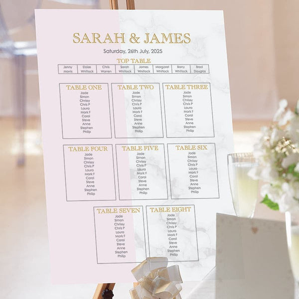 Pink & Grey Marble Wedding Table Plan.