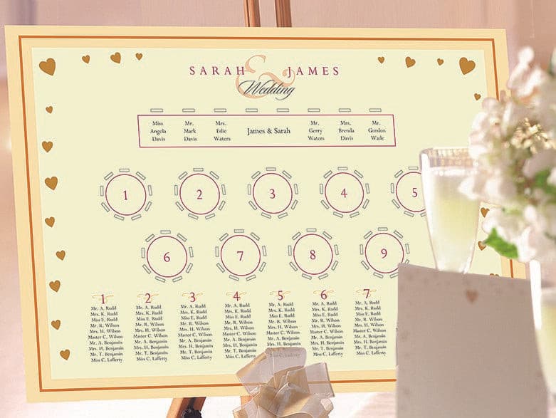 Hearts Wedding Table Plan.
