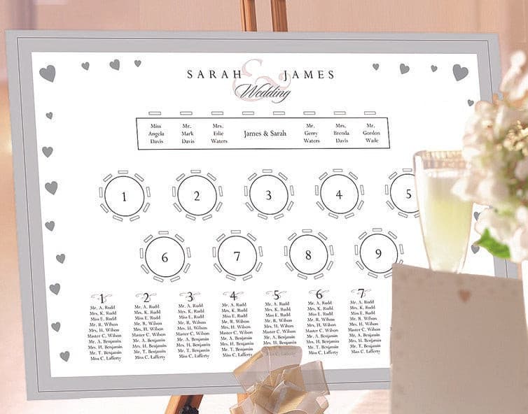 Hearts Wedding Table Plan.