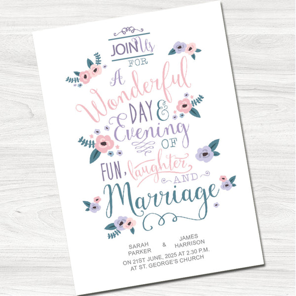 Fun, Laughter & Marriage Wedding Day Invitation - Front