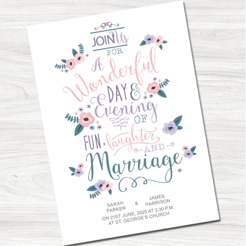 Fun, Laughter & Marriage Wedding Day Invitation - Front