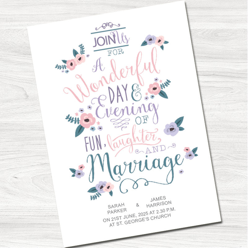 Fun, Laughter & Marriage Wedding Day Invitation - Front