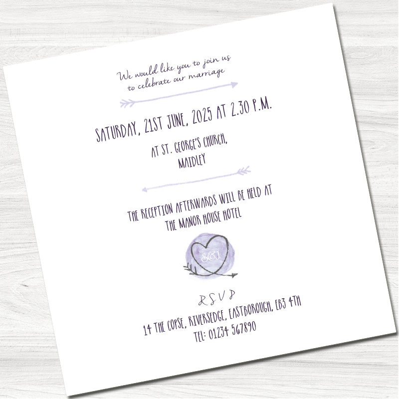 Sketchy Heart Purple Wedding Day Invitation - Inside