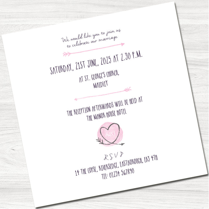 Sketchy Heart Pink Wedding Day Invitation - Inside
