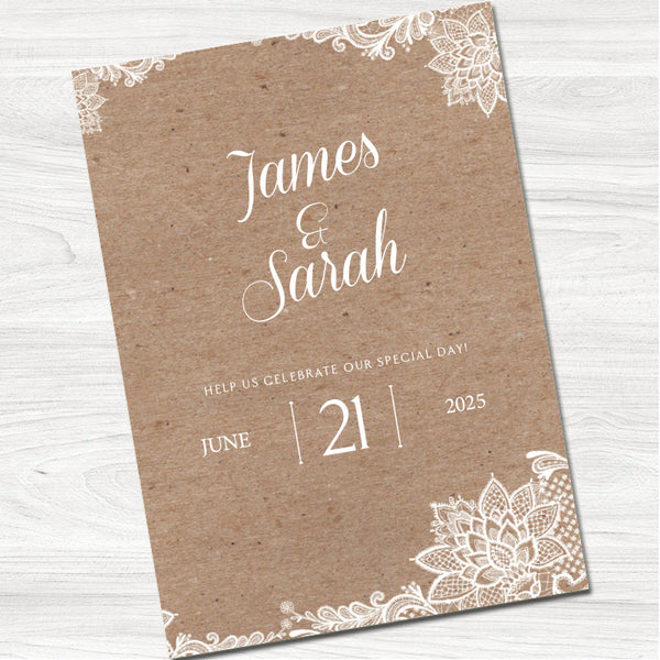 Charlotte Lace Wedding Day Invitation - Front