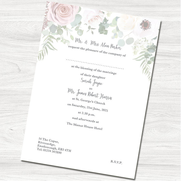 Floral Arch Wedding Day Invitation - Back