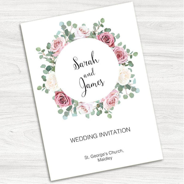 Pink & White Rose Wedding Day Invitation.