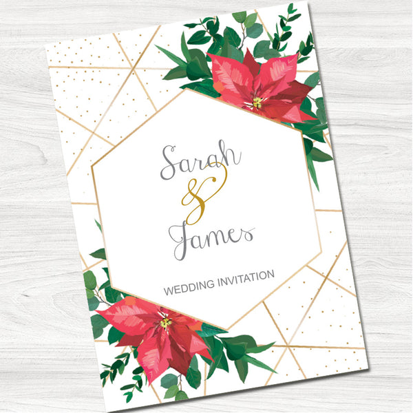 Red Poinsettia Wedding Day Invitation - Front