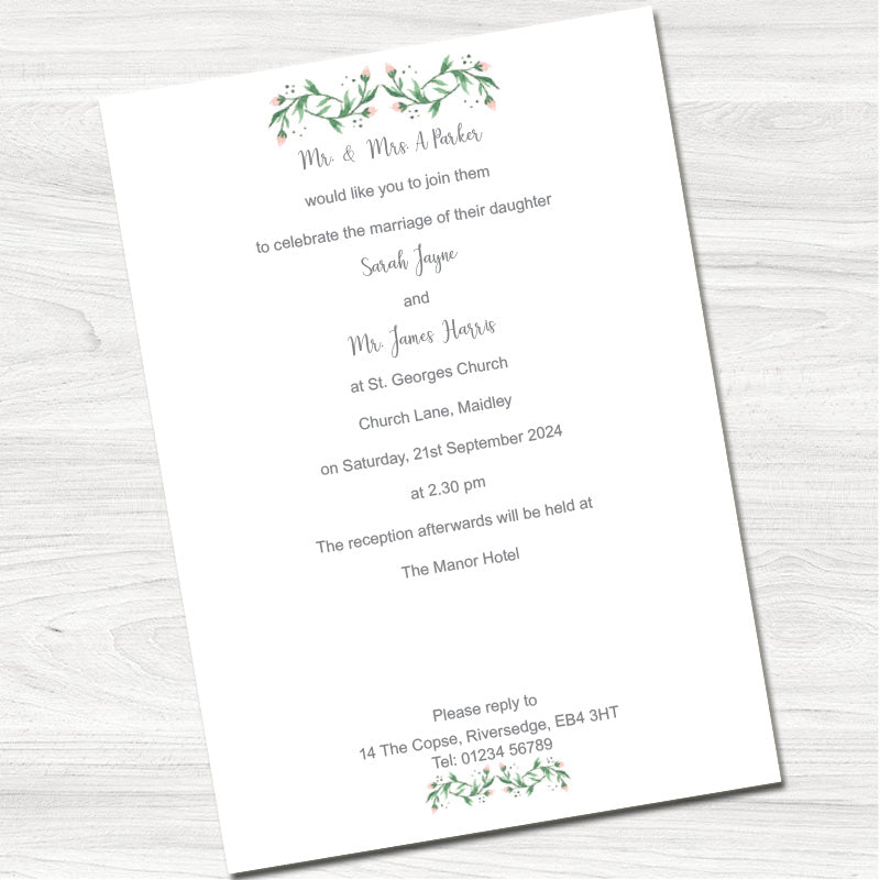 Floral Buds Wedding Day Invitation - Back