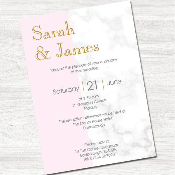 Pink & Grey Marble Wedding Day Invitation