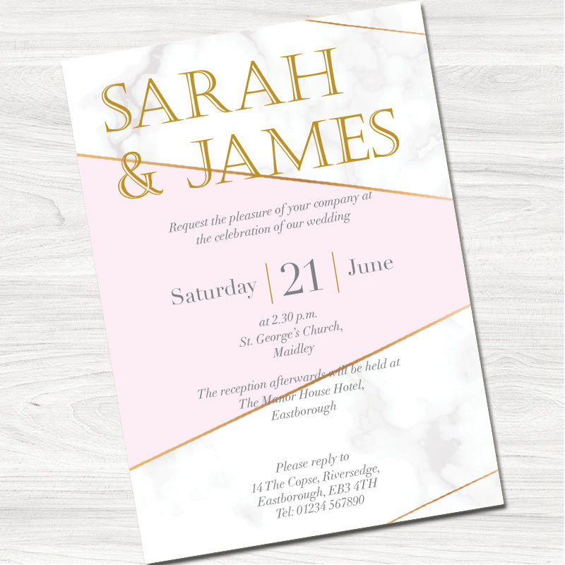 Pink & Grey Geometric Wedding Day Invitation