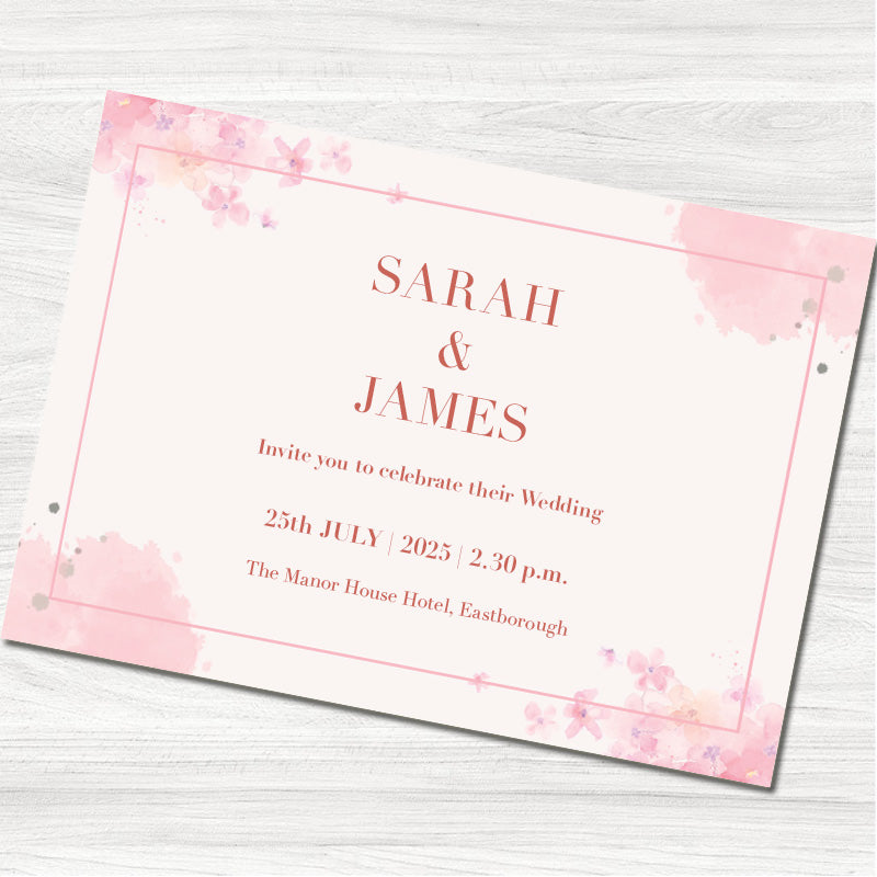 Water Coloured Flowers Wedding Day Invitation