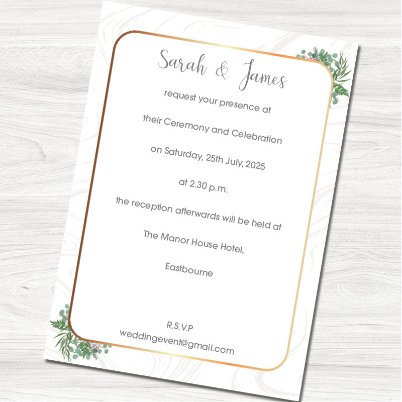 Rosemary Wreath Wedding Day Invitation - Reverse