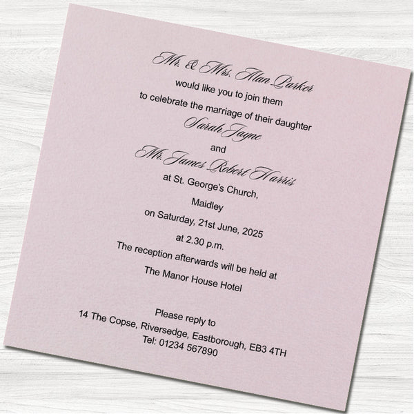 Bespoke Pink Wedding Day Invitation