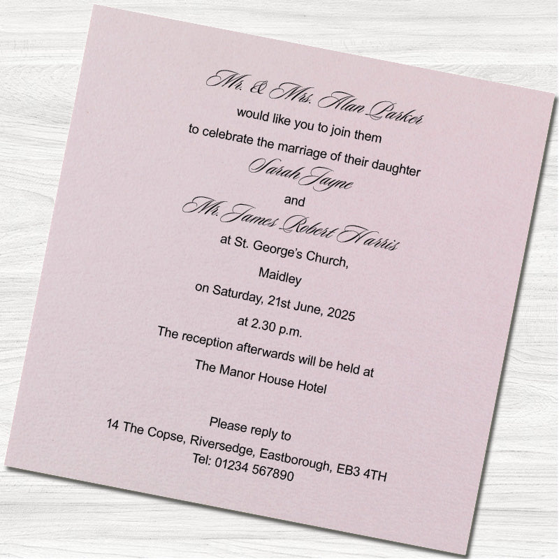 Bespoke Pink Wedding Day Invitation