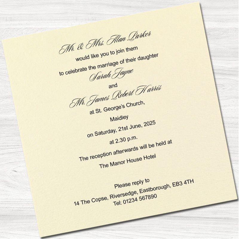 Bespoke Cream Wedding Day Invitation