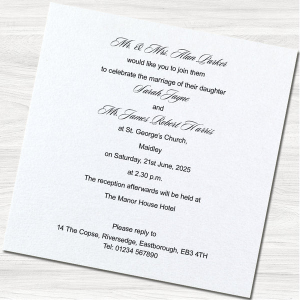 Bespoke White Wedding Day Invitation