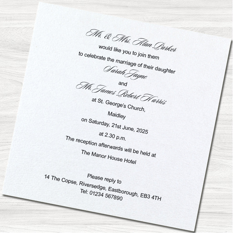 Bespoke White Wedding Day Invitation