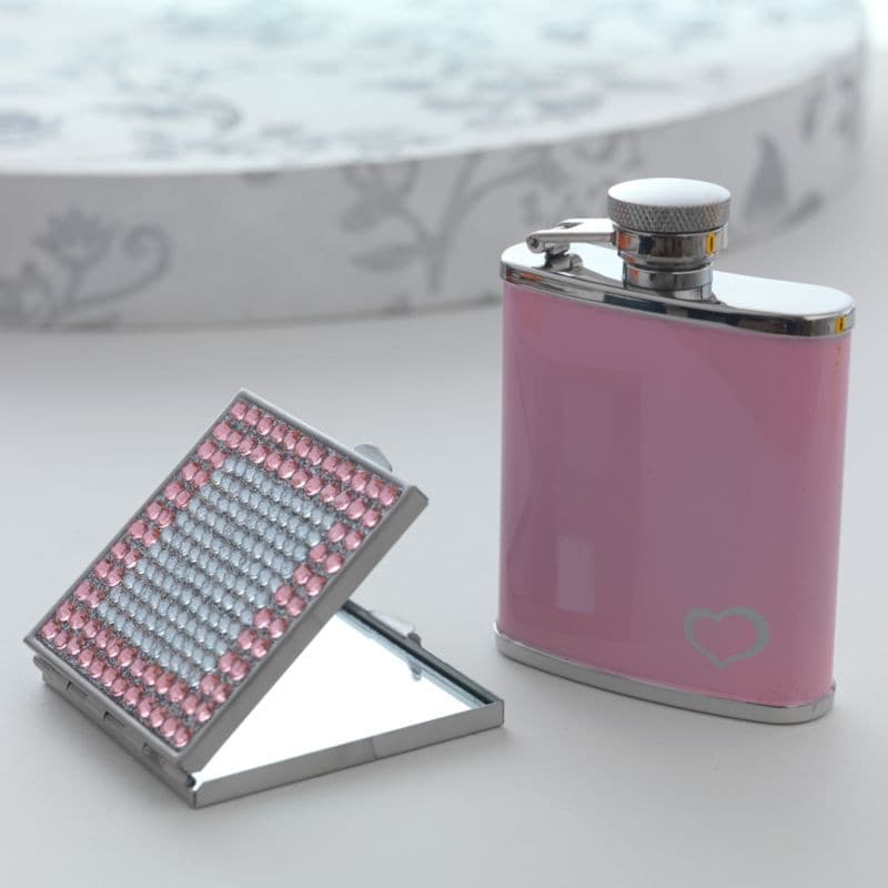 Pink Hip Flask & Compact Mirror.