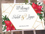 Red Poinsettia Welcome to Our Wedding Sign.