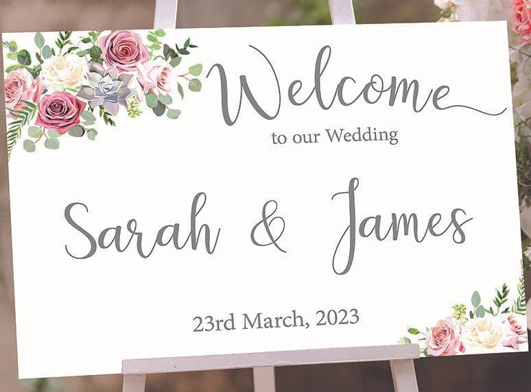 Dusky Pink Roses Welcome to Our Wedding Sign.
