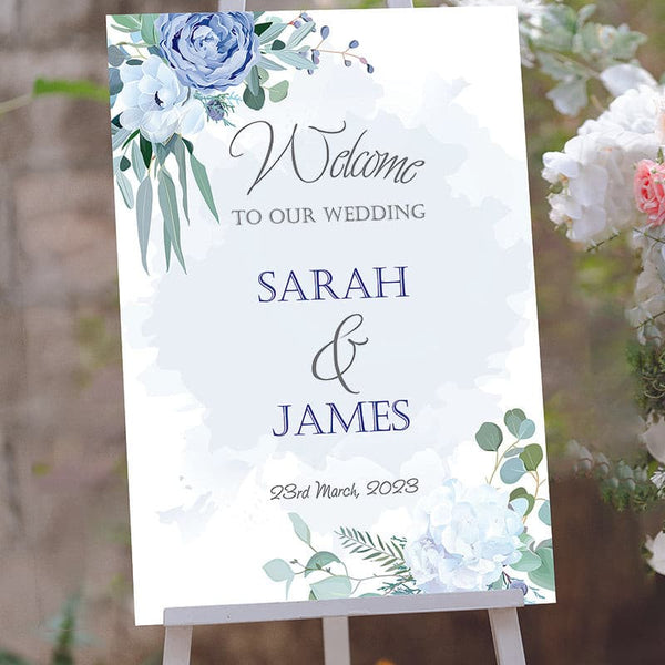Dusky Blue Roses Welcome to Our Wedding Sign.