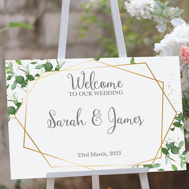 Greenery Geometric Welcome to Our Wedding Sign.