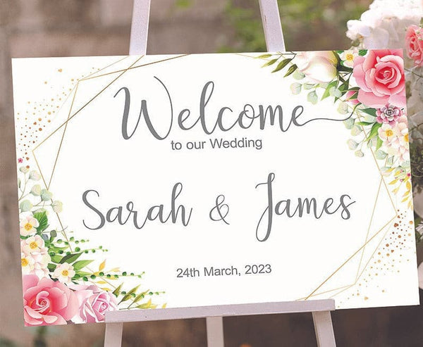 Floral Rose Welcome to Our Wedding Sign.