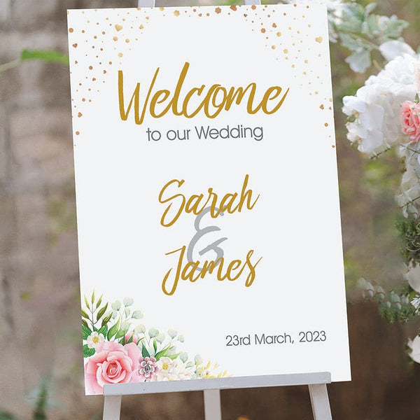 Floral Pink Rose Welcome to Our Wedding Sign.