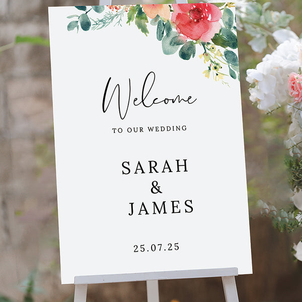 Watercoloured Flowers Welcome to Our Wedding Sign
