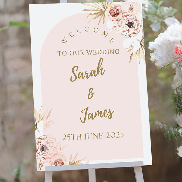 Pink Boho Flowers Welcome to Our Wedding Sign