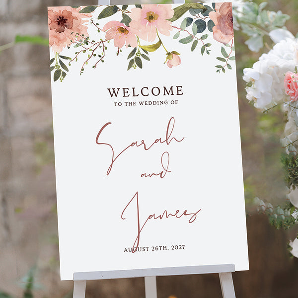Dusky Pink Floral Welcome to Our Wedding Sign