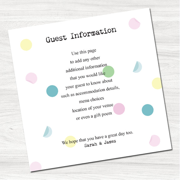 Confetti Guest Information Card