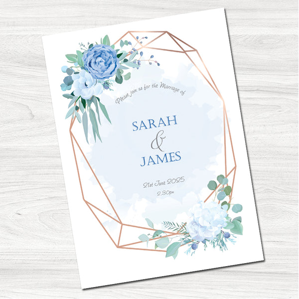 Dusky Blue Rose & Hydrangea Wedding Day Invitation-Front