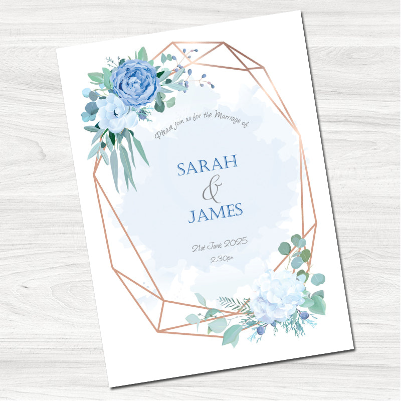 Dusky Blue Rose & Hydrangea Wedding Day Invitation-Front